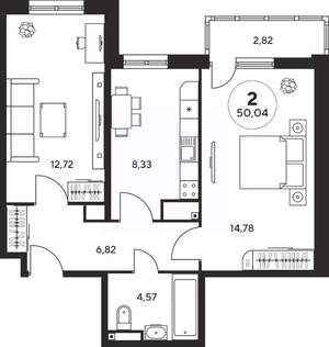 2-к квартира, вторичка, 50м2, 25/25 этаж