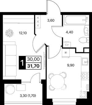 1-к квартира, вторичка, 32м2, 2/20 этаж