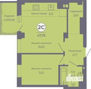 2-к квартира, вторичка, 48м2, 8/24 этаж