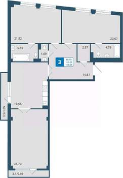 3-к квартира, строящийся дом, 119м2, 4/7 этаж