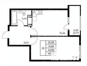1-к квартира, вторичка, 46м2, 24/25 этаж