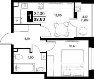 1-к квартира, вторичка, 34м2, 2/20 этаж