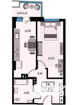 1-к квартира, сданный дом, 42м2, 13/27 этаж