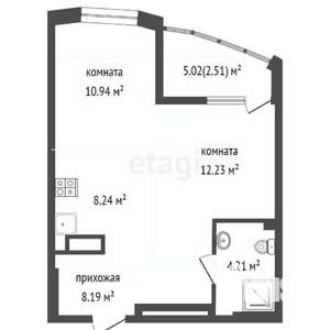 1-к квартира, вторичка, 46м2, 22/25 этаж