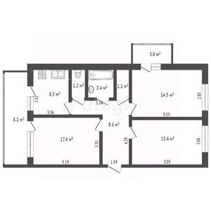 3-к квартира, вторичка, 80м2, 4/12 этаж