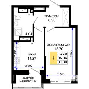 1-к квартира, вторичка, 37м2, 21/25 этаж