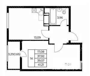 1-к квартира, строящийся дом, 41м2, 8/25 этаж
