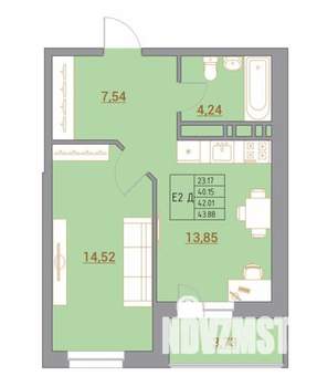 2-к квартира, сданный дом, 44м2, 10/21 этаж