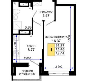 1-к квартира, вторичка, 34м2, 10/25 этаж