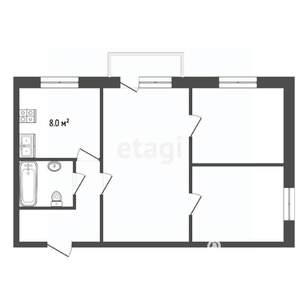 2-к квартира, вторичка, 44м2, 5/5 этаж