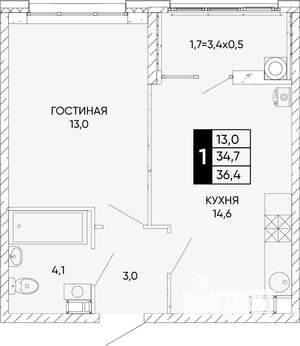 1-к квартира, вторичка, 36м2, 5/24 этаж