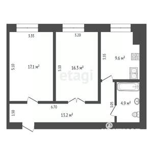 2-к квартира, вторичка, 61м2, 5/5 этаж