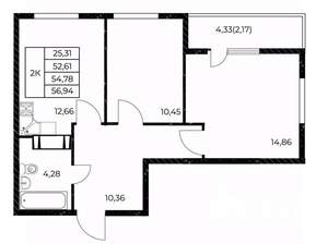 2-к квартира, вторичка, 57м2, 4/25 этаж