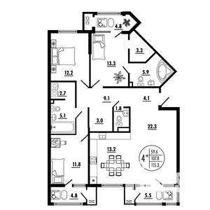 4-к квартира, вторичка, 115м2, 12/23 этаж