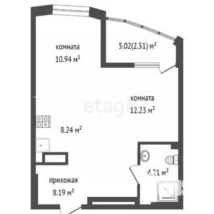 1-к квартира, вторичка, 46м2, 22/25 этаж