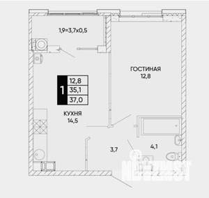 1-к квартира, вторичка, 37м2, 2/24 этаж