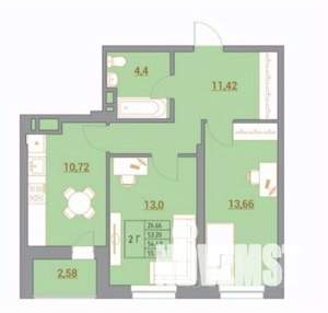2-к квартира, вторичка, 56м2, 15/22 этаж
