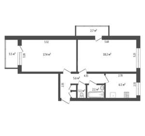 2-к квартира, вторичка, 54м2, 8/9 этаж
