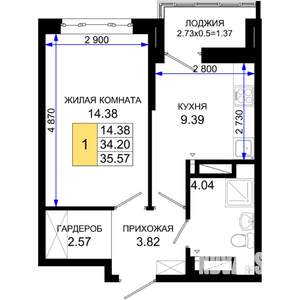 1-к квартира, вторичка, 36м2, 19/25 этаж