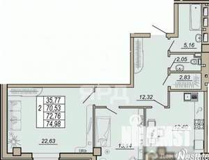 2-к квартира, вторичка, 75м2, 7/25 этаж
