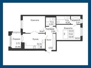2-к квартира, вторичка, 64м2, 3/8 этаж