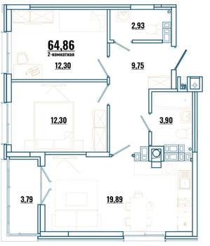 2-к квартира, строящийся дом, 65м2, 1/4 этаж