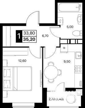 1-к квартира, вторичка, 35м2, 7/12 этаж