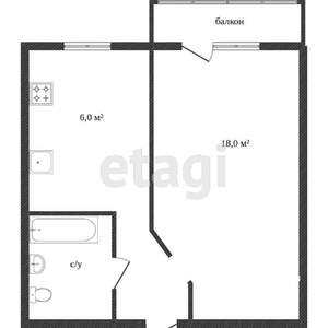 1-к квартира, вторичка, 30м2, 6/9 этаж