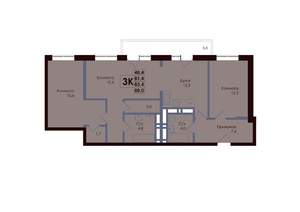 3-к квартира, вторичка, 83м2, 2/25 этаж