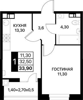 1-к квартира, вторичка, 34м2, 5/14 этаж