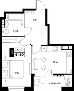 1-к квартира, вторичка, 42м2, 3/12 этаж