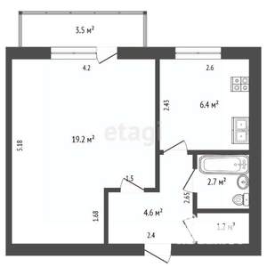 1-к квартира, вторичка, 34м2, 4/6 этаж