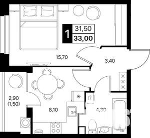 1-к квартира, вторичка, 33м2, 2/12 этаж