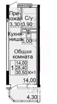 Студия квартира, вторичка, 31м2, 9/25 этаж