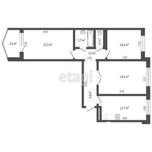 3-к квартира, вторичка, 69м2, 2/10 этаж