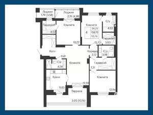 4-к квартира, вторичка, 116м2, 8/8 этаж
