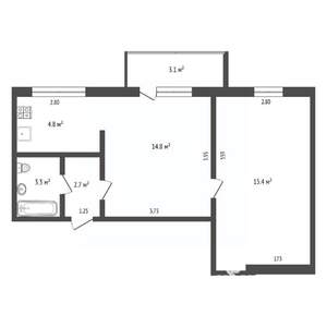 1-к квартира, вторичка, 44м2, 2/5 этаж