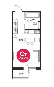 Студия квартира, вторичка, 24м2, 24/25 этаж