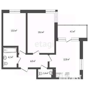 2-к квартира, вторичка, 56м2, 3/10 этаж