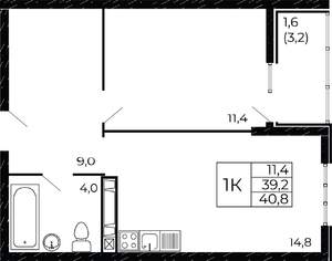 1-к квартира, вторичка, 41м2, 2/19 этаж