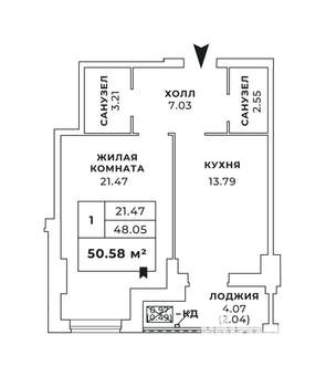 1-к квартира, вторичка, 51м2, 15/24 этаж