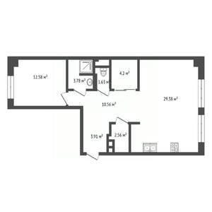 1-к квартира, сданный дом, 70м2, 3/16 этаж