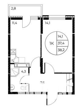 1-к квартира, вторичка, 38м2, 9/25 этаж