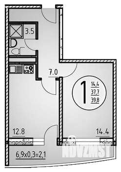 1-к квартира, вторичка, 42м2, 10/25 этаж