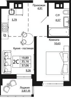 2-к квартира, вторичка, 36м2, 20/24 этаж