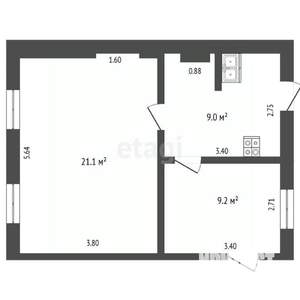 2-к квартира, вторичка, 40м2, 2/3 этаж