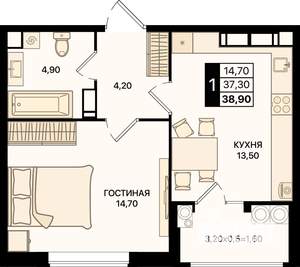 1-к квартира, вторичка, 39м2, 15/20 этаж