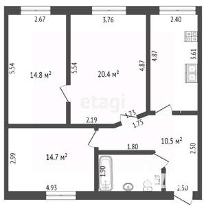 3-к квартира, вторичка, 80м2, 3/3 этаж