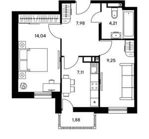 1-к квартира, вторичка, 38м2, 23/25 этаж