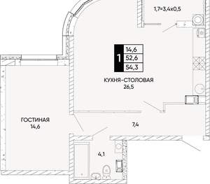 1-к квартира, вторичка, 54м2, 7/22 этаж